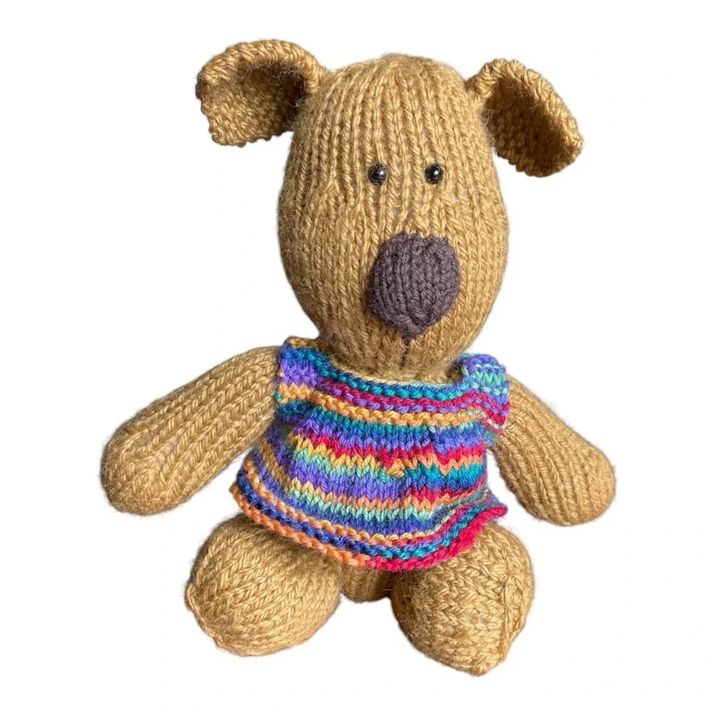 Handmade Puppy with Vest Stuffed Animal‎ Soft Knitted Golden Brown Dog Wool Toy